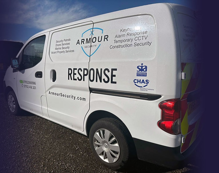 Armour Security response vehicle with keyholding and alarm response branding