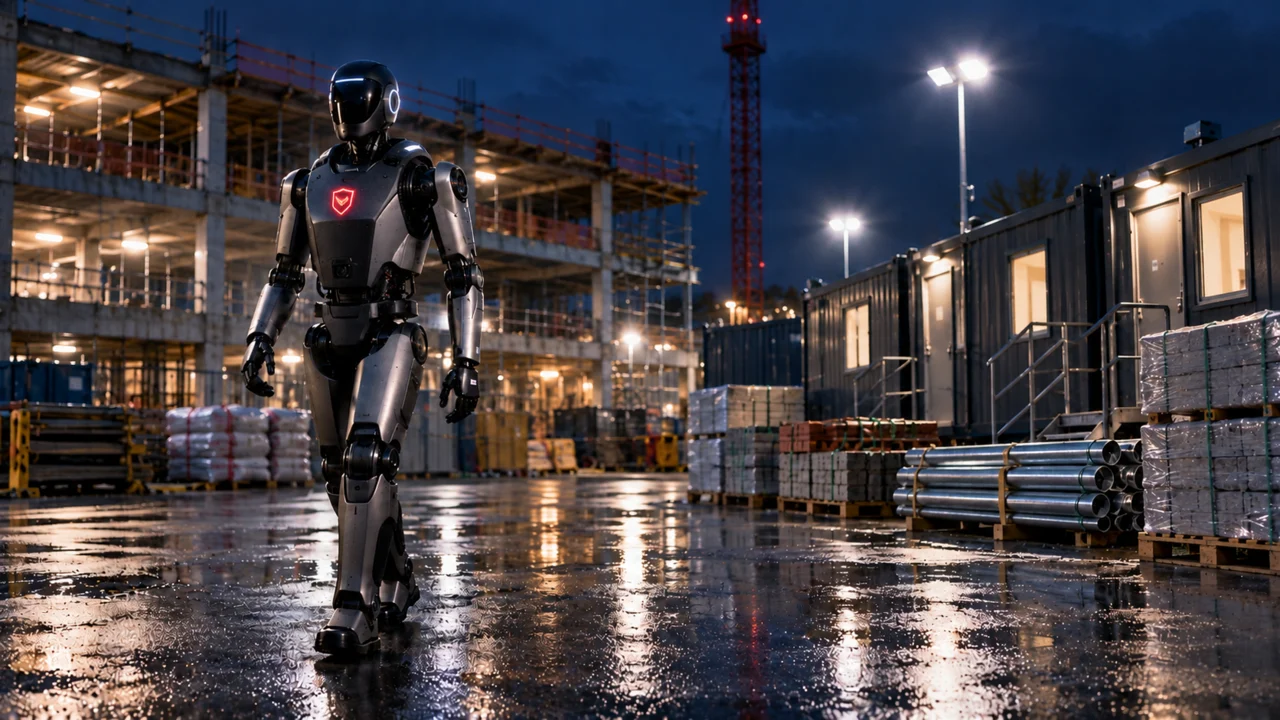 Armour Sentinel concept robot patrolling a construction site at night